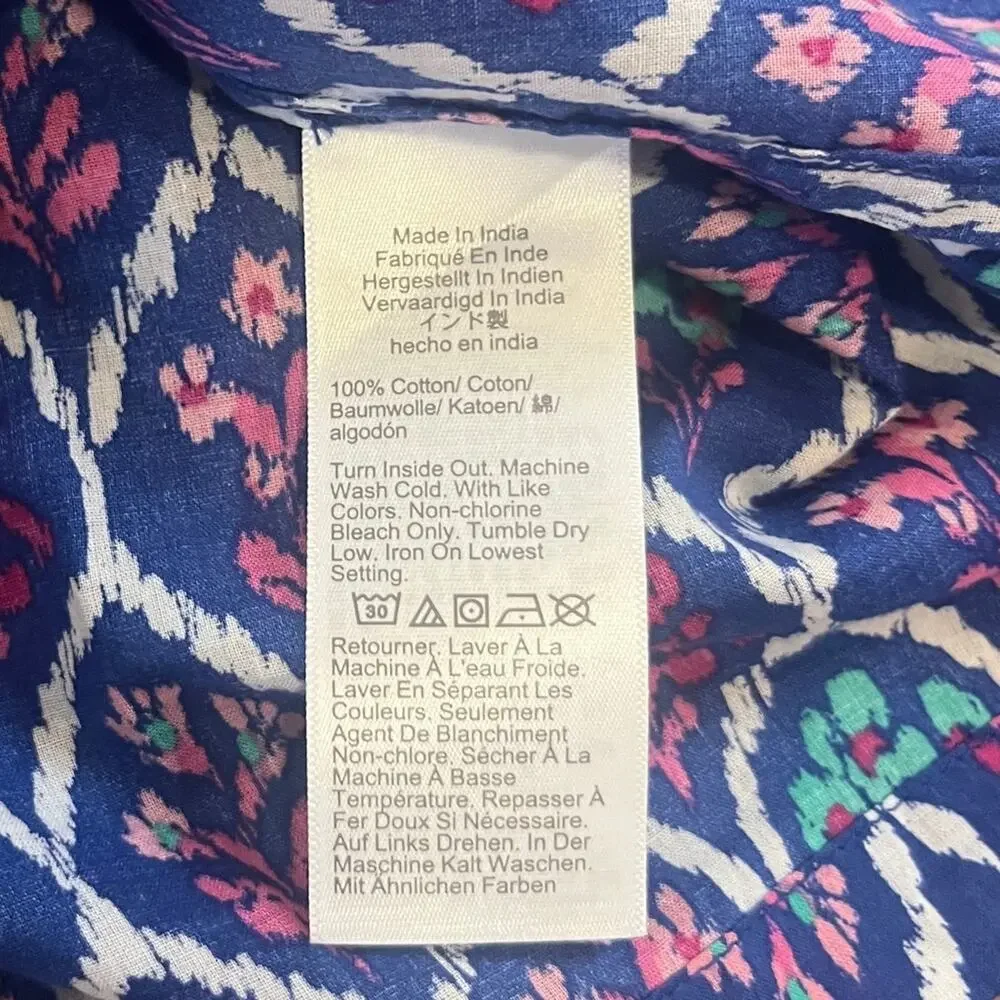 J Crew Floral Multicolor Dress Womens Size Small Tassel Neck 3/4 Sleeve Beachy